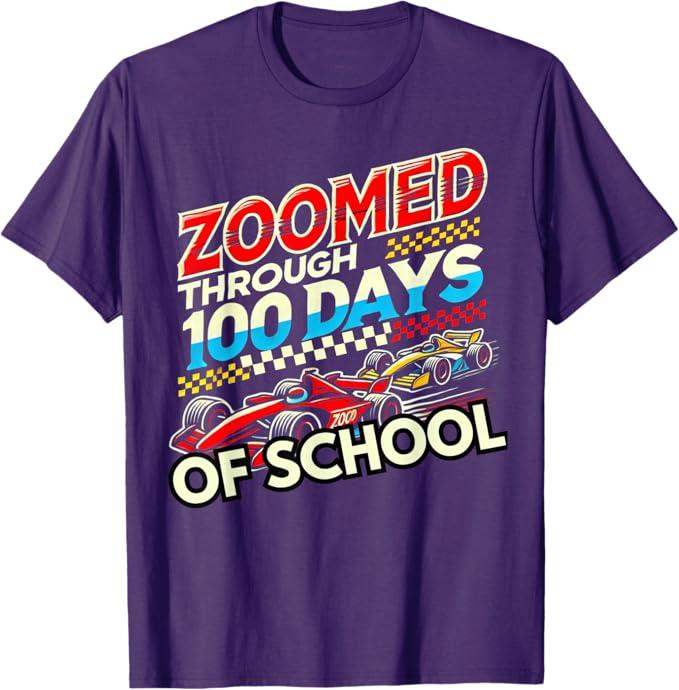 100 Days Of School Race Car Racing Happy 100th Day Of School T-Shirt XS