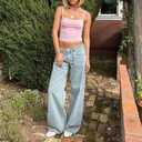 Yuemengxuan Indie Aesthetics Jeans for Women Gothic Punk Wide Leg Long Length Denim Pants Y2k Loose Casual Jeans Streetwear, S (Blue)