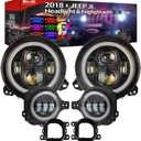For Je ep JL Halo Headlights and Fog Lights Combo - Super Bright 9 Inch LED Halo Headlights, 4 inch Fogs For 2018 - 2023+ Wrangler JL Sahara Rubicon 2020-2023+ Gladiator JT