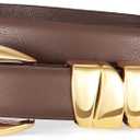 XZQTIVE Women's Skinny Leather Belts Ladies Thin Waist Belts for Jeans Dress Pants Trendy Black Belt with Gold Buckle