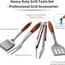 FJNATINH Heavy-Duty Grilling Accessories Rose Wooden BBQ Grilling Tools Set,Outdoor Grill Set with Spatula, Fork, Brush & Tongs,Essential Accessories for Barbecue & Grill. Ideal Gift for Men