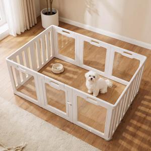 Soulbond Clear Acrylic Dog Playpen Indoor, Non-Slip,Tool-Free Assembly, External Door Lock Play Pen for Puppies and Small Dogs (24 Inch, White, 10 Panel)