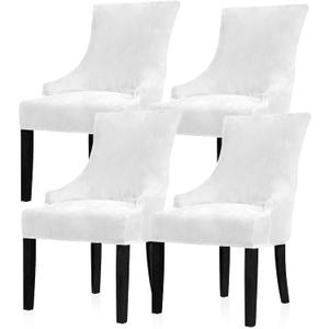 Lellen Velvet Stretch Wingback Chair Cover Slipcover - Reusable Protector Cover for Dining Room Banquet Home Decor etc Machine Washable Hand Washable (White, 4PC)