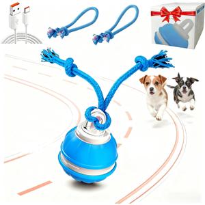 Interactive Dog Ball Toy,Interactive Dog Toys for small dogs,Peppy Pet Ball for Dogs,Motion Activate Rolling Dog Toy with Birdsong Squeaky Chewable Rope Tiny Fetch Dog Toys to Keep them Busy(Blue)