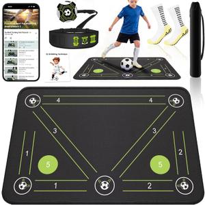 2F22E Soccer Training Mat for Kids & Youth, Non-Slip Silent Footwork Training Equipment with Soccer Bounce Trainer & Socks, Ball Mastery Skills Mat with Instructional Video for Indoor Practice