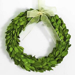 Boxwood Wreath 10" Mini Country Manor Wreath with Silk Ribbon Green Decor for Home, Farmhouse - All Seasons Wreath Christmas Wreath