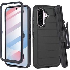 Kewtary for Samsung Galaxy A56 Phone Case with Screen Protector - Military-Grade Durable Belt Clip Holster, Shockproof Full Body Protection & Built-in Kickstand for Ultimate Safety (Pro Black)
