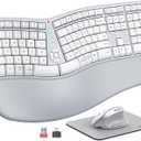 MEETION Ergonomic Keyboard and Mouse, Wireless Keyboard with Vertical Mouse, Split Curved Keyboard with Wrist Rest, Natural Typing Full Size for Windows/Mac/PC/Laptop, Gray