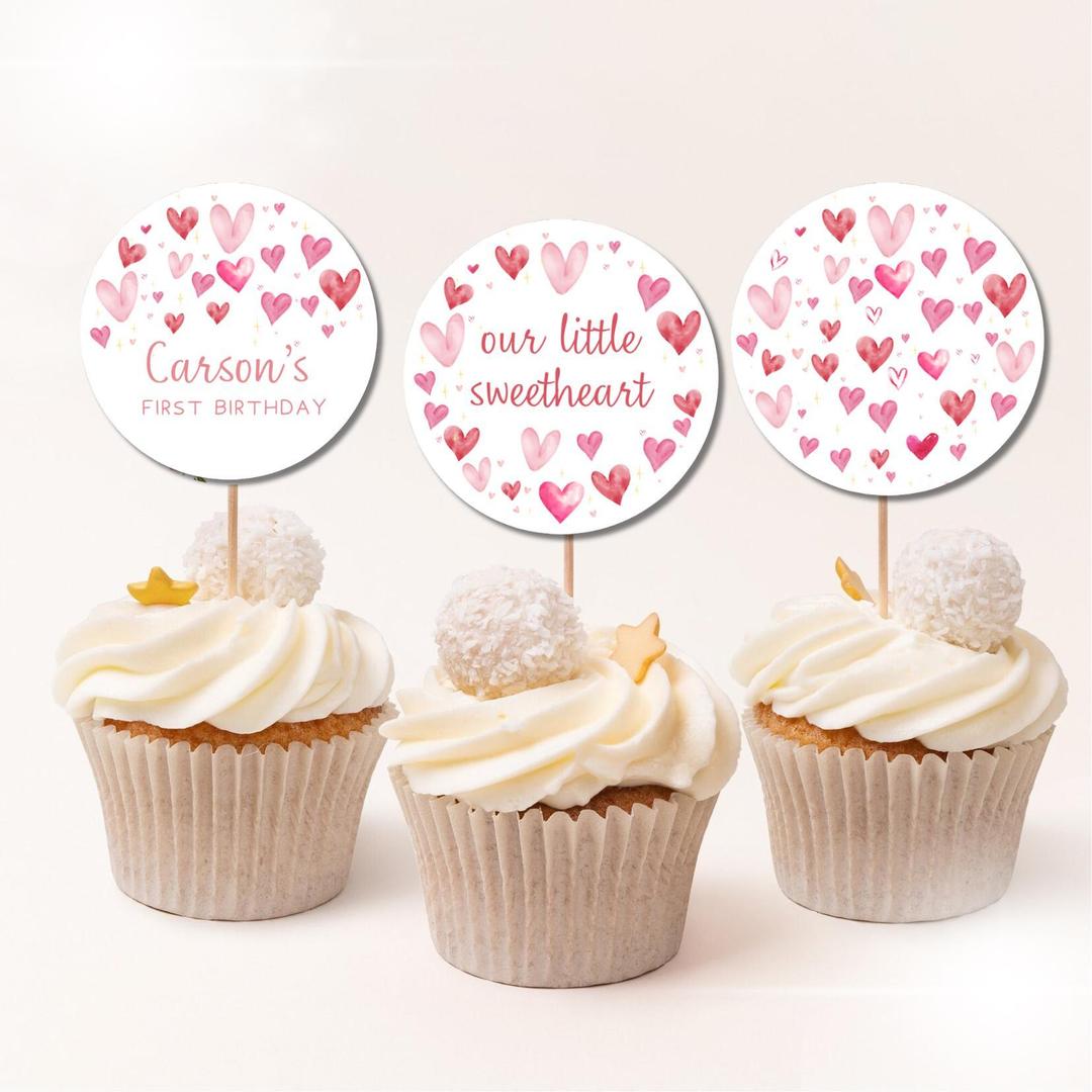 36PCS A Little Sweetheart Is On The Way Cupcake Toppers, Valentine's Day Baby Shower Cupcake Picks for Girl, Sweet Heart Themed First Birthday Party Decoration