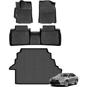 Binmotor-Floor Mats & Cargo Liner for Toyota Camry 2007-2011, TPE All Weather Car Accessories Mats Camry Custom Fit Liners Trunk Waterproof, Nonslip