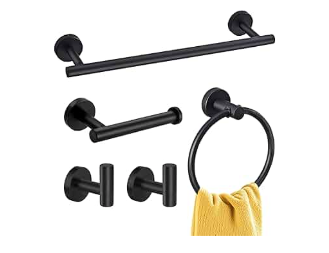 7 Pcs Matte Black Bathroom Har s Steel Bathroom Towel Rack Set