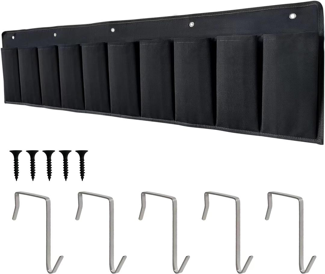 RV Shoe Pockets 10 Pockets Heavy Hanging Bedside Storage Organizer with Sturdy Hooks Storage Pockets Hangs on Bed for Shoes Toys and Tool Accessories (Medium, Black)