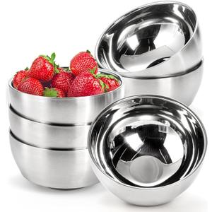 6 Pack Small 304 Stainless Steel Bowls, 16 OZ Double-walled Insulated Metal Bowls, Lightweight Salad Bowl, Nesting Soup Cereal Bowls, Serving Bowls for Rice, Noodles, Dishwasher Safe