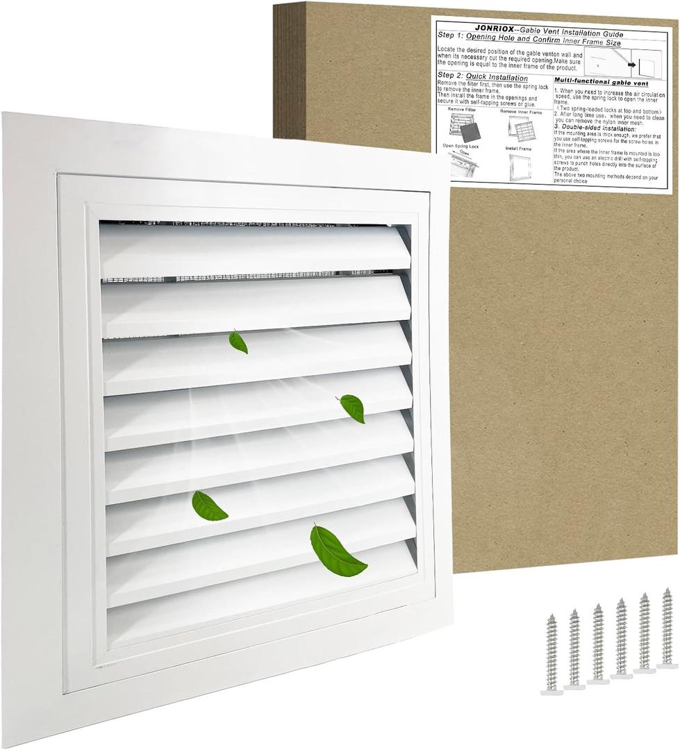 16"*16" Gable Vent,Aluminum Alloy Wall Vent Shed Vents,with Removable Strainer and 180 Degree Opening Angle.Ideal for Attic,Shed,Garage,Play House,Coop.[Inside Dimensions:13.3"w X 13.3"h]-White 1 Pack