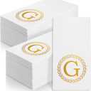 100 Gold Monogram Disposable Napkins - Letter G Hand Towels Decorative, Dinner Napkins for Guest, Monogrammed Hand Towels for Bathroom Wedding Birthday Party Baby Shower (G)