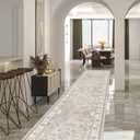 Hallway Washable Runner Rug - 2'6x14 Kitchen Rugs Entryway Rug Runner Vintage Soft Floor Mat Non Slip Indoor Farmhouse Carpet for Bathroom Living Room Bedroom (2'6''x14', Beige)