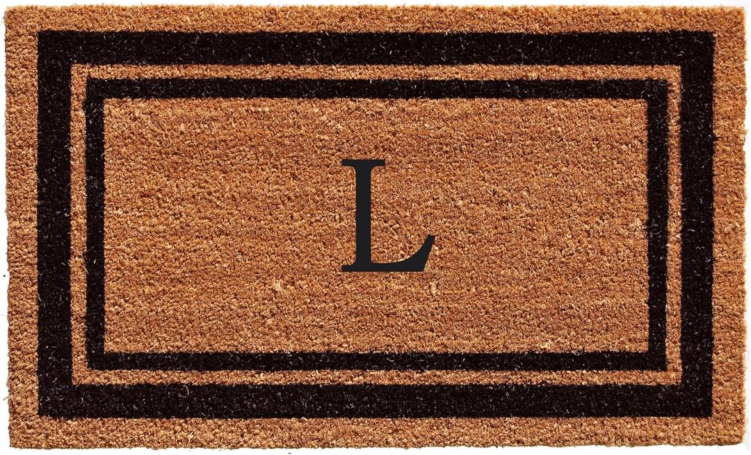 Calloway Mills 152961830L Black Border 18" x 30" Monogram Doormat, (Letter L)
