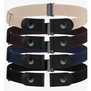 Syhood 4 Pieces No Buckle Belt for Women Men Free Buckle Adjustable Invisible Elastic Belt with 4 Pieces Buckles for Jeans Pants Brown, White, Blue and Black