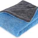 LIVOS Extra Large Car Drying Towel, Twisted Terry Microfiber Towels for Cars, 1000GSM Professional Quick Dry Cleaning Cloth for Car, Scratch-Free, Absorbent Wash Towel, 25" x 36" (Blue&Grey)