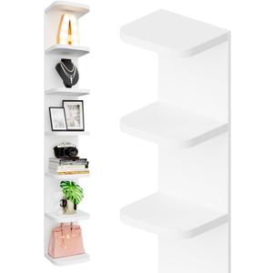 7 Tier Wall Shelf Unit White Floating Shelves for Wall, Decorative Lack Shelf for Storage Curved Edges, Tall Vertical Display Shelf for Bedroom, Vanity, Living Room, Book Shelves