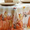 Softalker Fall Tablecloth Rectangle 60x84 Inch, Thanksgiving Autumn Harvest Pumpkin Buffalo Plaid Decoration Table Cloth, Stain Resistant Table Cover for Party/Dining/Holiday, Orange Checkered