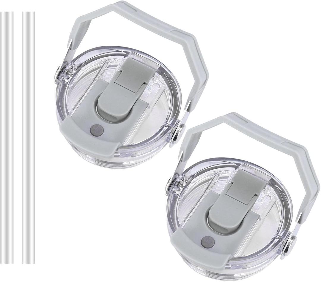 30oz & 20oz Replacement Lid for Stanley IceFlow Stainless Steel Tumbler2 PCS Spill Proof Tumbler Cover with Handle & 2-in-1 Flip Straw SpoutLeak-Proof Splash Resistant (Grey)