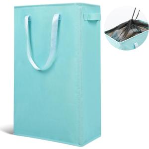 Odonata Slim Laundry Hamper Handles Collapsible Laundry Basket Thin Dirty Clothes Basket Narrow Laundry Bag Foldable Dirty Hamper 45L (Baby Blue)