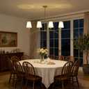 Antique Brass Gold Linear Chandeliers for Dining Room with Fabric Shades, 4-Light