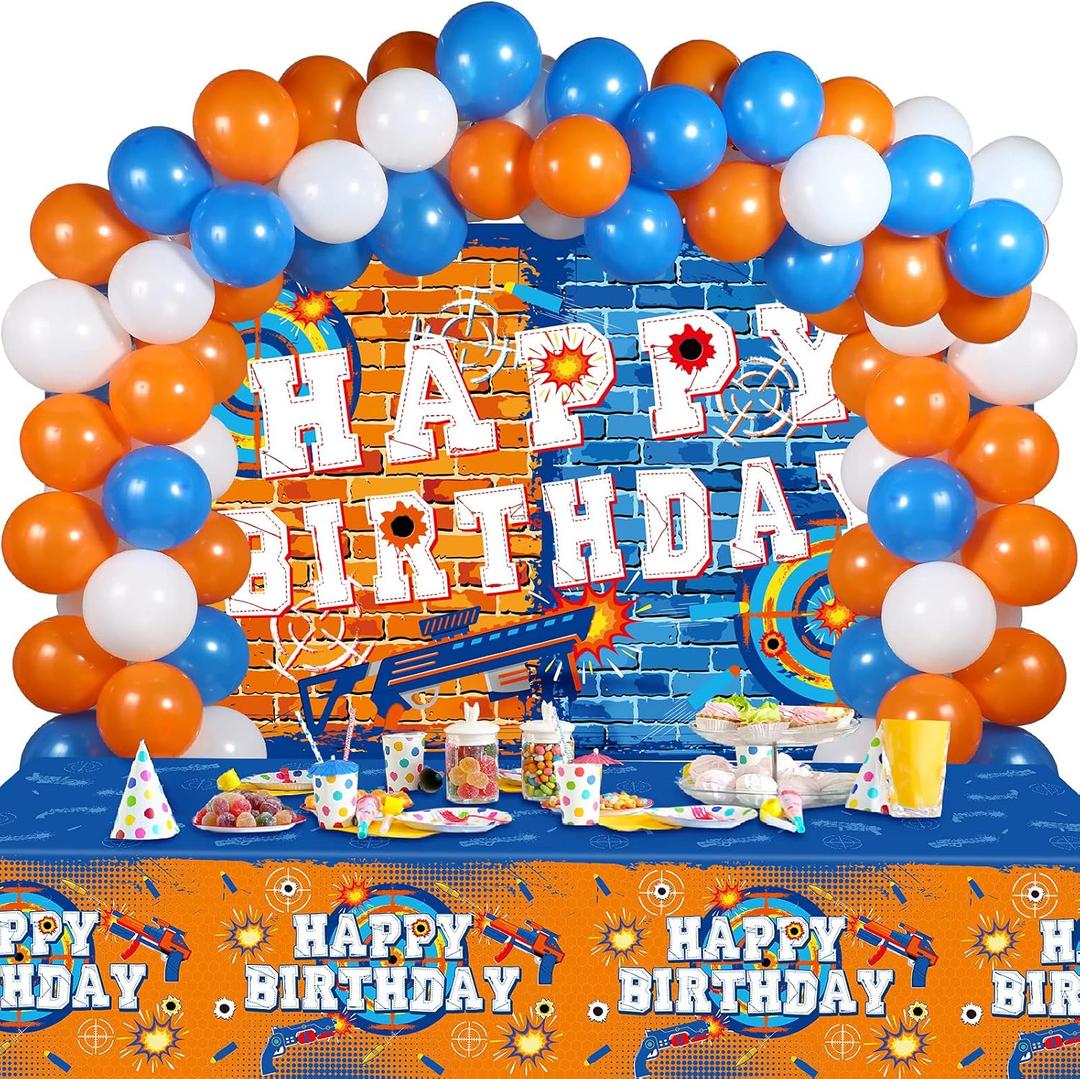 Irenare 62 Pcs Dart Battle Party Decorations - Happy Birthday Supplies with Gun Theme Banner, Tablecloth, Balloons for Kids