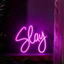 Riakrum Slay Neon Sign Christmas Pink White LED Light up Neon Signs Y2k Cute LED Light Preppy Aesthetic Cowboy Room Decor for Women Bedroom Dorm Xmas Art Wall Decor Gifts(Slay)