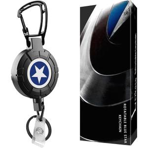 1 Pack Cut Proof Steel Cable Retractable Badge Reel Keychain, Anti-Theft Heavy Duty Carabiner ID Badge Holder, Tactical ID Holder with 27.56 Steel Cord for Office Hospital Gym Travel