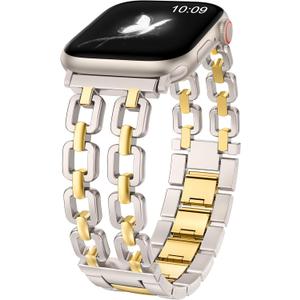 Wearlizer Compatible with Apple Watch Bands 41/40/38/44/45/46/49/42mm Women, Dressy Fancy Metal Chain Pretty Strap Designer Gold Silver Link Bracelet for iWatch Ultra SE Series 10 9 8 7 6 5 4 3 2 1