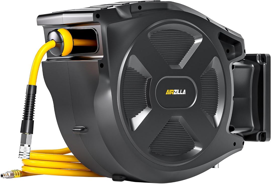 Retractable Air Hose Reel, 3/8" x 100Ft Flex Hybrid Air Hose Max 300PSI Kink-resistant Air Compressor Hose Reel Auto Rewind with 6Ft Lead in, Quick Connect, 180 Swivel Mounting Kit