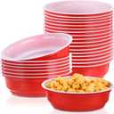 50 Pack 24 oz Red Plastic Disposable Party Bowls for Hot Soup Stackable Large Plastic Serving Bowls for Salad Dessert Fruit, Suitable for Daily Serving, Weddings, Super Parties, Gatherings