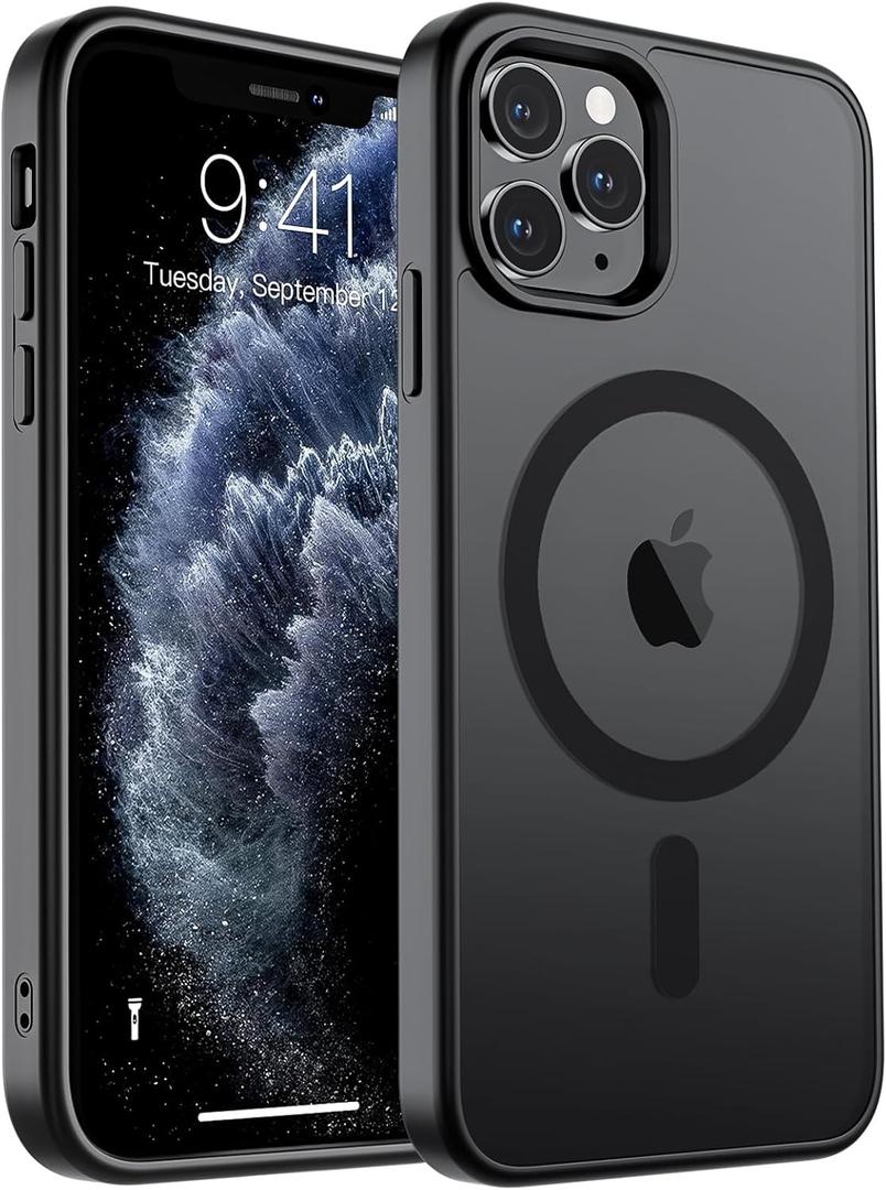 SUPFINE Magnetic for iPhone 11 Pro Max Case (Compatible with MagSafe) (Military Grade Drop Protection) Translucent Matte Shockproof Phone Cover, Black