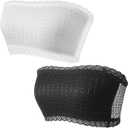 Nogeqi 2 Pcs Lace Tube Top Bra, Strapless Lace Bandeau, Stretch Strapless Bralette for Women, Cleavage Cover Up for Low Neckline, Modesty Panel Cleavage Cover for Women A or B Cup (White, Black)