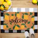 Moucuny 2 Pack Welcome Coir Door Mat Lemon and Buffalo Plaid Floor Mat for Entry Outdoor Indoor Heavy Duty Entryway Entrance Rug for Summer Front Door Porch Patio 35 x 23 and 28 x 16 Inch
