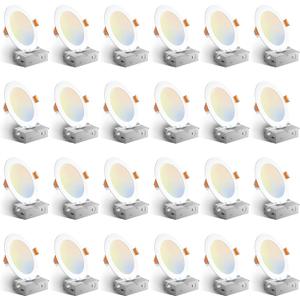 Amico 24 Pack 6 Inch 5CCT Ultra-Thin LED Recessed Ceiling Light with Junction Box, 1050LM Brightness, Dimmable Canless Wafer Downlight, 12W, ETL&FCC