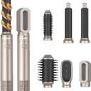 6 in 1 Hair Dryer Brush 60000RPM Hair Styler 1000W Hair Styling Tools Negative Ionic Blow Dryer Brush Fast Drying Left&Right Automatic Curling Wand Oval Hot Air Brush Hair Straightener Glove Golden