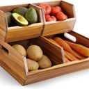 Acacia Wood Pantry Storage Bins - Stackable Open Front Kitchen Baskets with Airflow Vent for Potato, Onion, Fruit, Vegetable, and Bread Storage, Wood Organizer for Pantry and Countertop