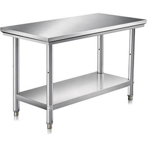 Stainless Steel Prep Table, 40 x 20 inches,Kitchen Prep Table Commercial Heavy Duty Countertop with Adjustable Under Shelf and Feet for Kitchen,Outdoor,Restaurants,Hotels,Works