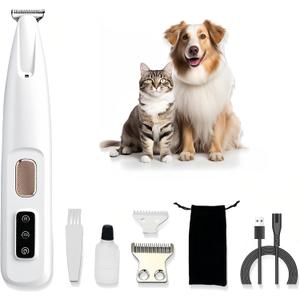 Dog Paw Trimmer with LED Light, Ultra-Quiet Pet Hair Clippers for Small Areas, Cordless Dog Grooming Kit for Paws, Eyes, Ears & Rump, Low Noise Rechargeable Shaver for Anxious Dogs & Cats