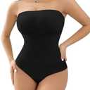 SheBuddy Women's Strapless Shapewear Bodysuit Tummy Control Seamless Sculpted Body Shaper with Removable Straps L