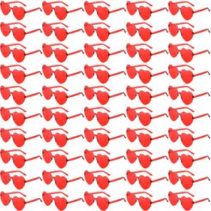 100 Pairs Heart Sunglasses for Women Rimless Transparent Heart Shaped Glasses Valentine Fashion Lady for Party Favors (Red)