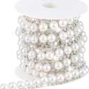 2 Yards Rhinestone Trim Pearls and Diamonds Crystal Chain Rhinestones Pearl Chain for Craft Rhinestone and Pearl Trim Applique Pearl Beaded Rhinestone Bridal Embellishments for Wedding (Classic Style)