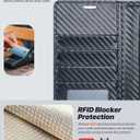 Magnetic Detachable Wallet Case for iPhone 17 Pro Max, Compatible with MagSafe Built-in 3-Ways Kickstand & RFID Blocking Card Slots, Carbon Fiber Leather Flip Case with Stand (Black)