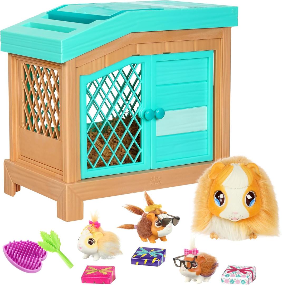 Little Live Pets Mama Surprise Guinea Pig Plush Toy, Interactive Stuffed Guinea Pig Hutch and 3 Babies, Animal Plush with 20+ Sounds, Toys for Ages 4+