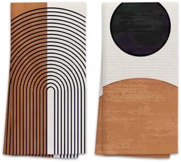 OHSUL Boho Kitchen Towels, Orange Decorative Hand Towels, Bohemian Style Kitchen Bath Decor, Orange Dish Tea Hand Towels for Home Use 16x24 Inch, Set of 2