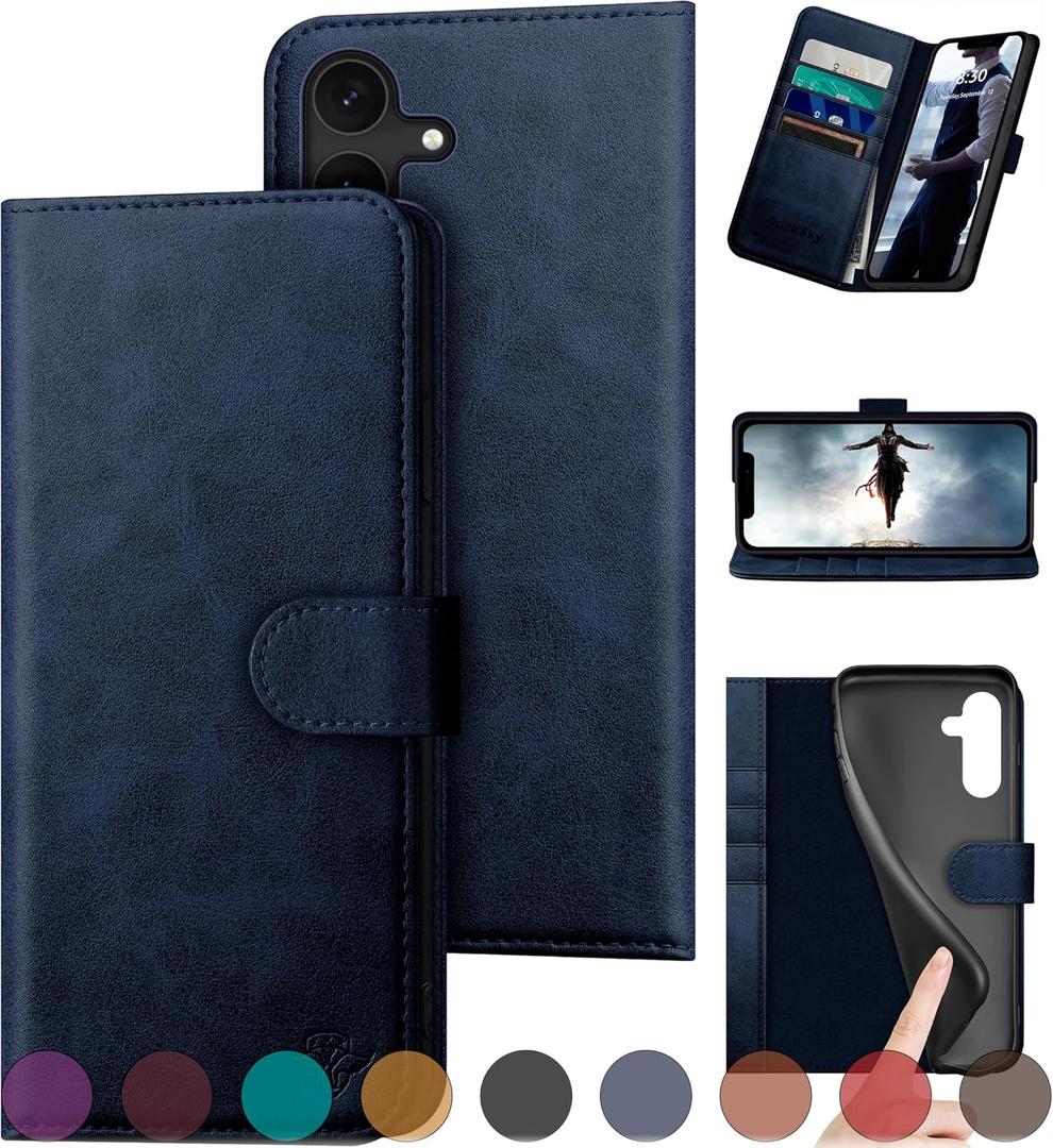 for Samsung Galaxy S24 5G Genuine Leather Wallet case RFID Blocking4 Credit Card HolderReal Leather Flip Folio Book Phone case Protective Cover Women Men for SamsungS24 case Dark Blue