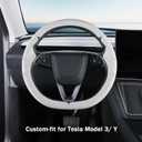 Steering Wheel Cover for Tesla Model 3 2024-Present Highland/Tesla Model Y Juniper 2025-Present, Leather Steering Wheel Cover for Tesla Model 3 Highland/Y Juniper Accessories, White